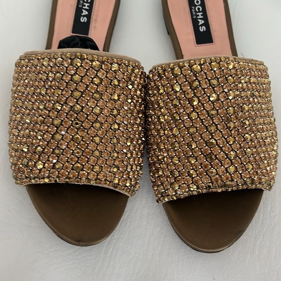 Rochas Suede Crystal Embellished Open Toe Flat Slides size 37 - Picture 4 of 9